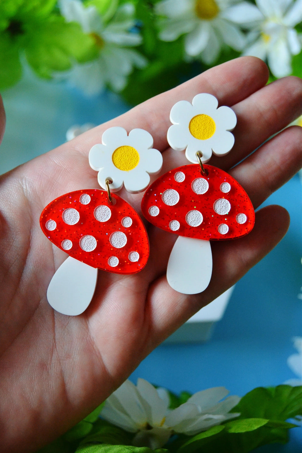 GLITTERY MAGIC MUSHROOMS EARRINGS