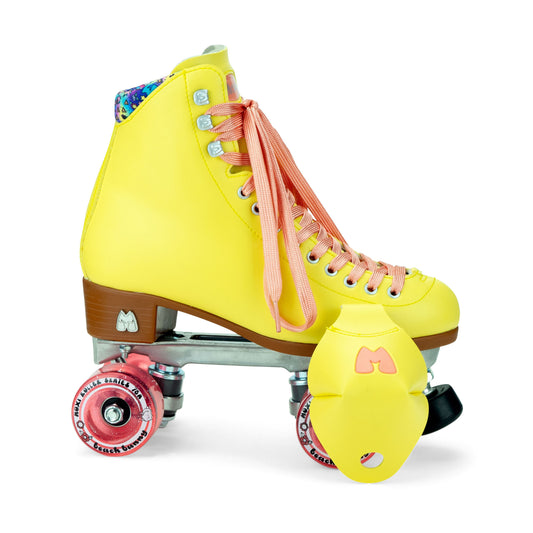 Come to Fresa's Roller Skate shop in Las Vegas and get your Moxi skates Beach Bunny.   These Yellow/Lemon Moxi Skate Beach Bunny are ready for outdoor skating.  Cruise around Las Vegas Art District or come and skate in our indoor skate ramp. Fresa's Roller Skate Shop the one skate shop in Las Vegas.  We build custome shoe roller skate, roller Skate Classes and Roller Blade classes.