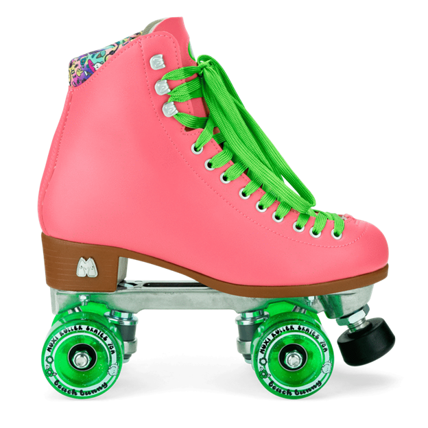 Come to Fresa's Roller Skate shop in Las Vegas and get your Moxi skates Beach Bunny.   These Watermelon/pink Moxi Skate Beach Bunny are ready for outdoor skating.  Cruise around Las Vegas Art District or come and skate in our indoor skate ramp. Fresa's Roller Skate Shop the one skate shop in Las Vegas.  We build custome shoe roller skate, roller Skate Classes and Roller Blade classes.